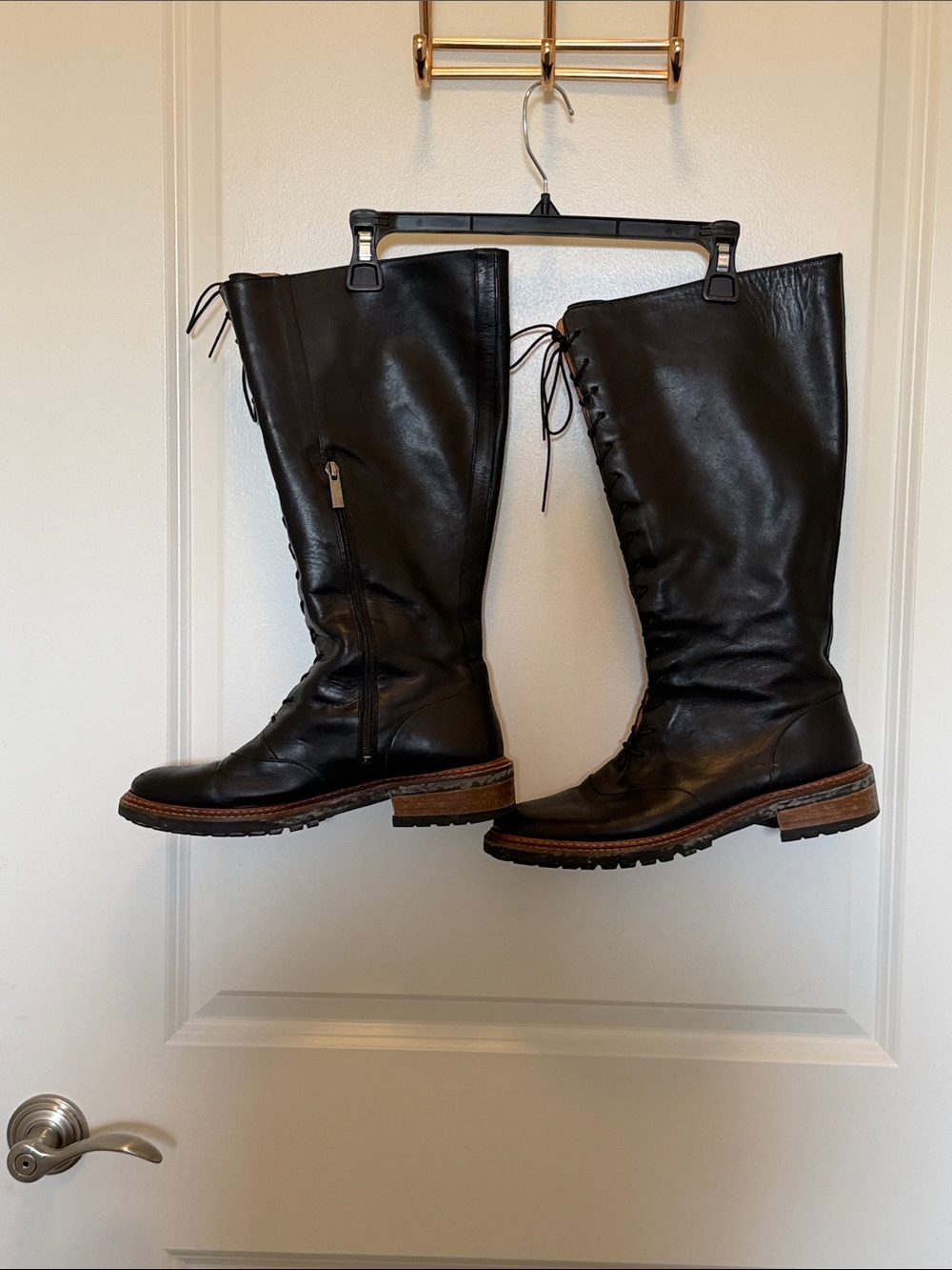 Classic Black Leather Knee-High Riding Boots DUO boots extended calf